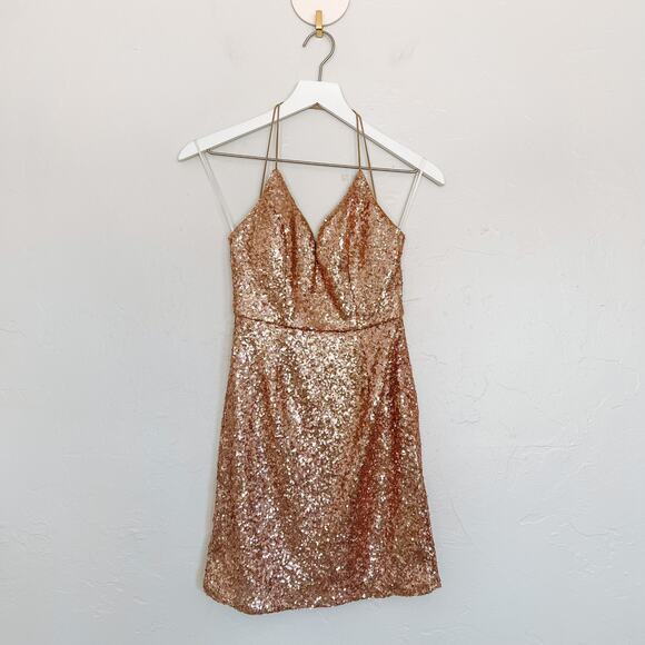 Hello Molly Rose Gold Sequin Halter Bodycon Dress Medium - Picture 1 of 5
